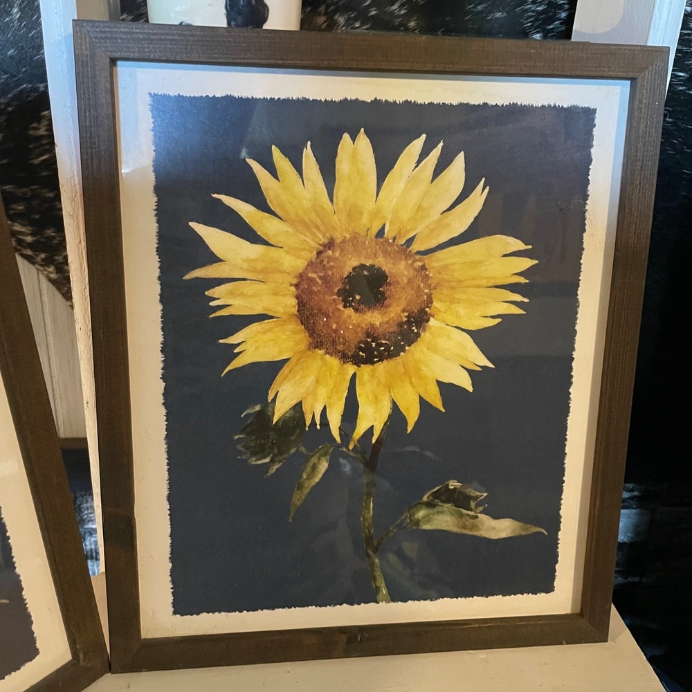 Framed Sunflower Wall Decor, Farmhouse Rustic Country Floral Home set of 2‎